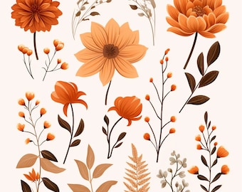 Terracotta Flower, Watercolor flower, Autumn flowers, Boho Flower PNG, Fall floral, Fall clipart, Fall Wedding, Watercolor Fall floral