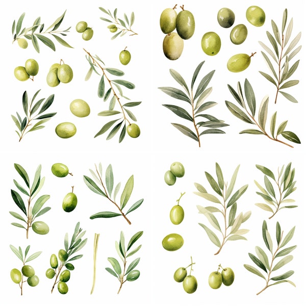 Botanical Greenery Clipart - Olive Clipart - Sage Clipart - Olive Watercolor- Spring - Watercolor Greenery - Greenery - Invitations, Crafts