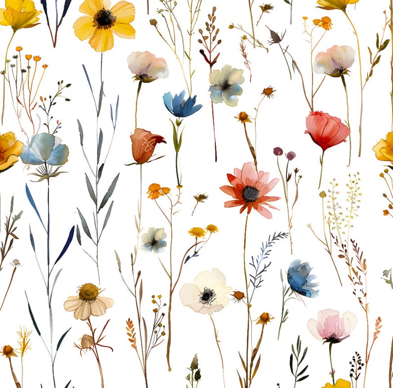 Dainty Wildflower Digital Paper, Seamless Digital Paper, Digital ...