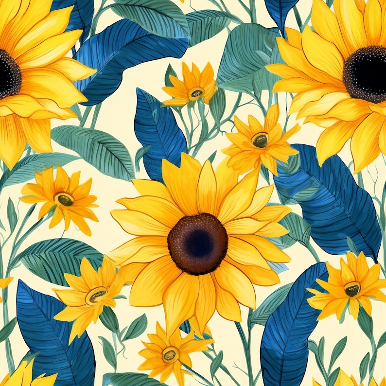 Watercolor Sunflower Digital Paper, Seamless Pattern Sunflower, Instant ...
