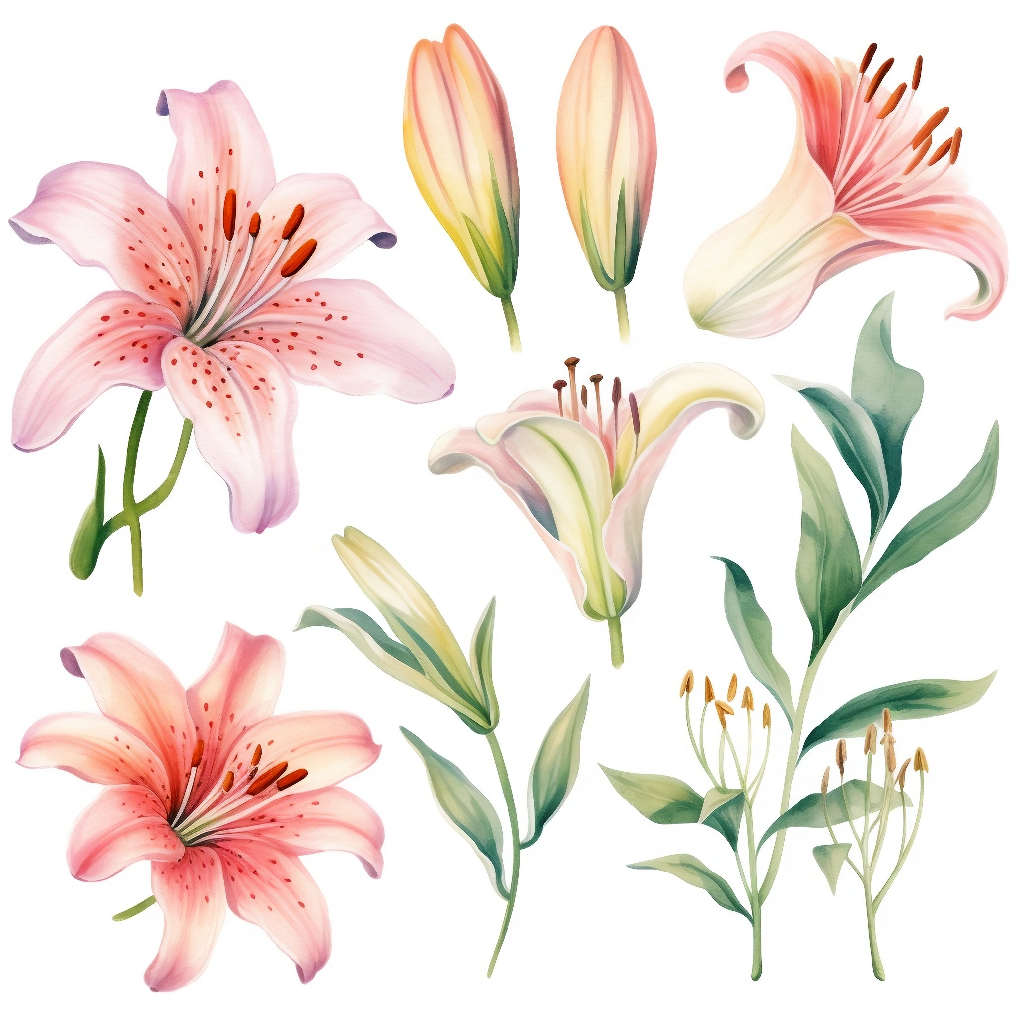 Watercolor Lily Clipart: 35 Images, Lilies Art, Spring Flowers, Flower Clipart, Watercolor Floral, Lily Clipart, Watercolor Lilies, PNG
