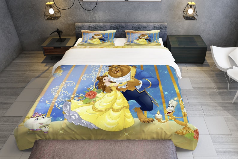 Beauty And The Beast, Personalized Bedding Three Piece Set, Custom Duvet Cover And Pillowcase, Bedroom Decoration, Creative Gifts image 2