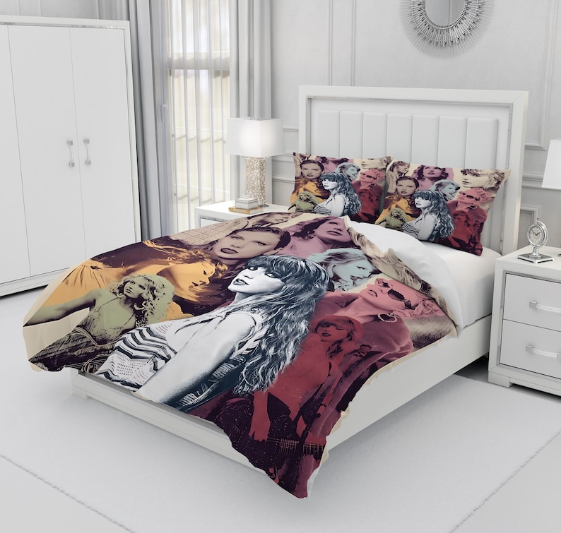 Taylor Swift, personalisierte Bettwäsche dreiteiliges Set, kundenspezifischer Bettbezug und Kissenbezug, Schlafzimmerdekoration, kreative Geschenke Bild 1