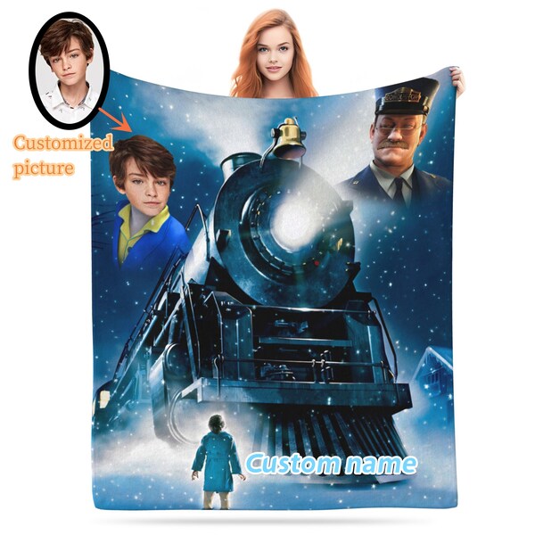 Personalized The Polar Express Blanket Custom Photo Sofa Blanket Christmas Bediing Adult Baby Shower Blanket Year-round Gift