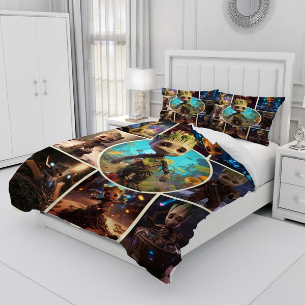 Groot, Personalized Bedding Three Piece Set, Custom Duvet Cover And Pillowcase, Bedroom Decoration, Creative Gifts