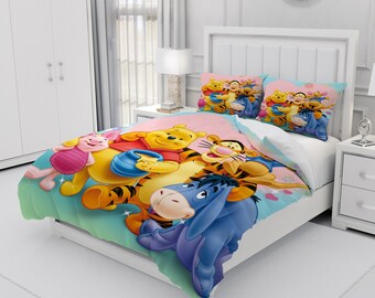 Winnie The Pooh, Personalized Bedding Three Piece Set, Custom Duvet Cover And Pillowcase, Bedroom Decoration, Creative Gifts