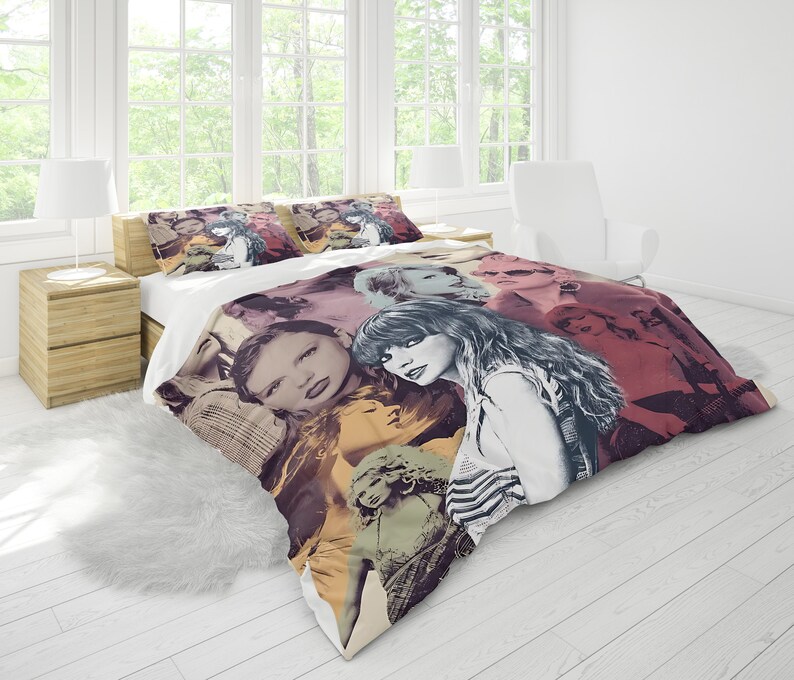 Taylor Swift, parure de lit personnalisée trois pièces, housse de couette et taie d'oreiller personnalisées, décoration de chambre à coucher, cadeaux créatifs image 3