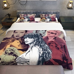 Taylor Swift, parure de lit personnalisée trois pièces, housse de couette et taie d'oreiller personnalisées, décoration de chambre à coucher, cadeaux créatifs image 2