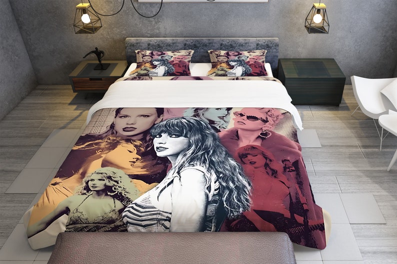 Taylor Swift, parure de lit personnalisée trois pièces, housse de couette et taie d'oreiller personnalisées, décoration de chambre à coucher, cadeaux créatifs image 2