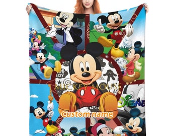 Couverture personnalisée Mickey Mouse, avec Photo personnalisée, pour canapé, literie de noël, fête prénatale pour adulte, cadeau toute l'année