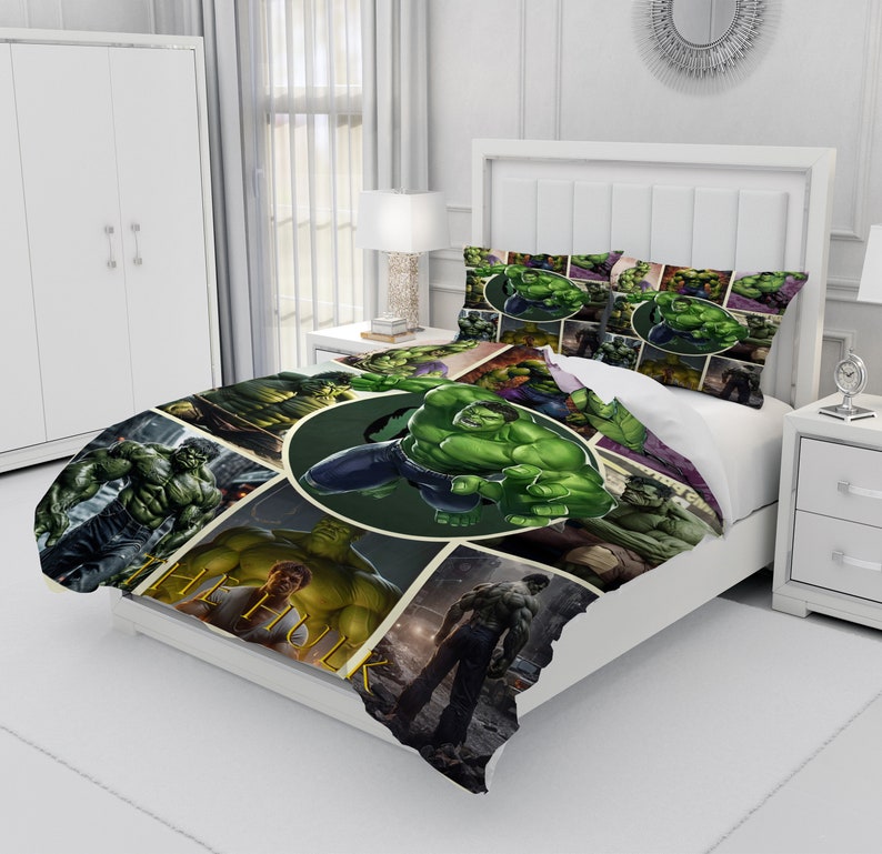 The Hulk, Personalized Bedding Three Piece Set, Custom Duvet Cover And Pillowcase, Bedroom Decoration, Creative Gifts image 1