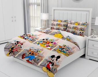 Mickey Mouse, gepersonaliseerde beddengoed driedelige set, op maat gemaakte dekbedovertrek en kussensloop, slaapkamerdecoratie, creatieve geschenken