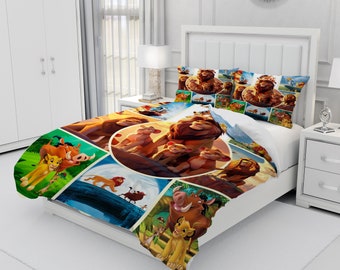 König der Löwen, personalisierte Bettwäsche dreiteiliges Set, benutzerdefinierte Bettbezug und Kissenbezug, Schlafzimmerdekoration, kreative Geschenke