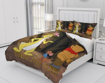 Winnie The Pooh, juego de cama personalizado de tres piezas, funda nórdica y funda de almohada personalizadas, decoración de dormitorio, regalos creativos