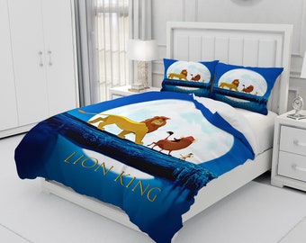 Roi Lion, parure de lit personnalisée trois pièces, housse de couette et taie d'oreiller personnalisées, décoration de chambre à coucher, cadeaux créatifs