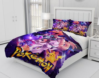 Pikachu, juego de cama personalizado de tres piezas, funda nórdica y funda de almohada personalizadas, decoración de dormitorio, regalos creativos