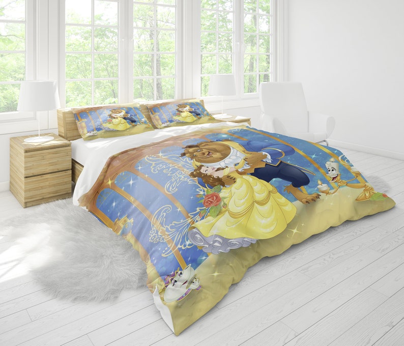 Beauty And The Beast, Personalized Bedding Three Piece Set, Custom Duvet Cover And Pillowcase, Bedroom Decoration, Creative Gifts image 3