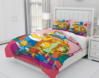 LOS SIMPSONS, Juego De Ropa De Cama Personalizado De Tres Piezas, Funda Nórdica Y Funda De Almohada Personalizadas, Decoración De Dormitorio, Regalos Creativos