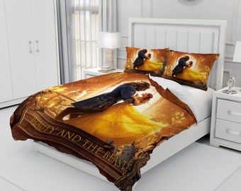 Beauty And The Beast, Personalized Bedding Three Piece Set, Custom Duvet Cover And Pillowcase, Bedroom Decoration, Creative Gifts