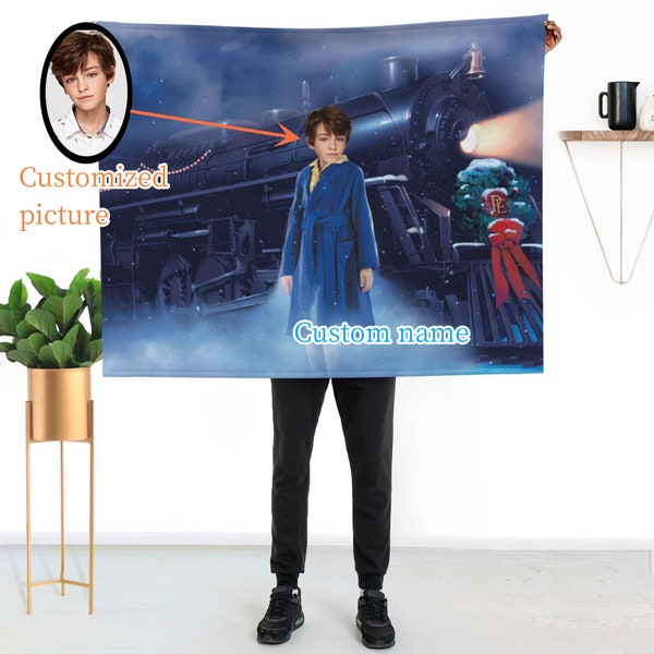 Personalized The Polar Express Blanket Custom Photo Sofa Blanket Christmas Bediing Adult Baby Shower Blanket Year-round Gift