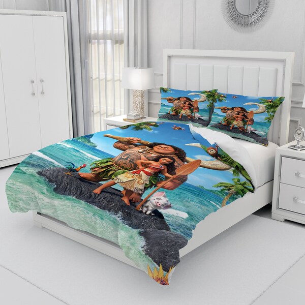 Moana, Personalized Bedding Three Piece Set, Custom Duvet Cover And Pillowcase, Bedroom Decoration, Creative Gifts