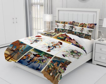 Toy Story, Ensemble de literie trois pièces personnalisé, Housse de couette et taie d'oreiller personnalisées, Décoration de chambre à coucher, Cadeaux créatifs