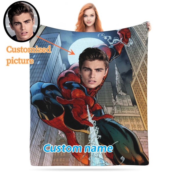 Personalized Spider-Man Blanket Custom Photo Sofa Blanket Christmas Bediing Adult Baby Shower Blanket Year-round Gift