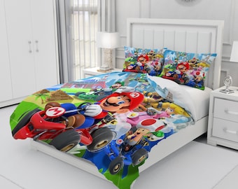 Mario, ensemble de literie trois pièces personnalisé, housse de couette et taie d'oreiller personnalisées, décoration de chambre à coucher, cadeaux créatifs