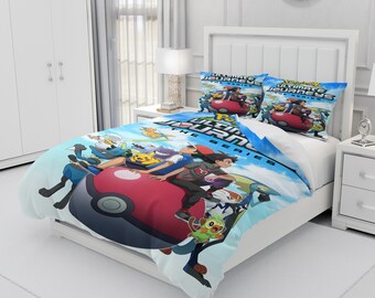 Pikachu, juego de cama personalizado de tres piezas, funda nórdica y funda de almohada personalizadas, decoración de dormitorio, regalos creativos