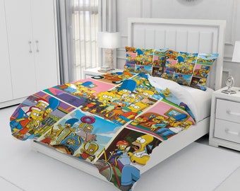 LOS SIMPSONS, Juego De Ropa De Cama Personalizado De Tres Piezas, Funda Nórdica Y Funda De Almohada Personalizadas, Decoración De Dormitorio, Regalos Creativos