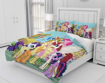 My Little Pony, juego de cama personalizado de tres piezas, funda nórdica y funda de almohada personalizadas, decoración de dormitorio, regalos creativos