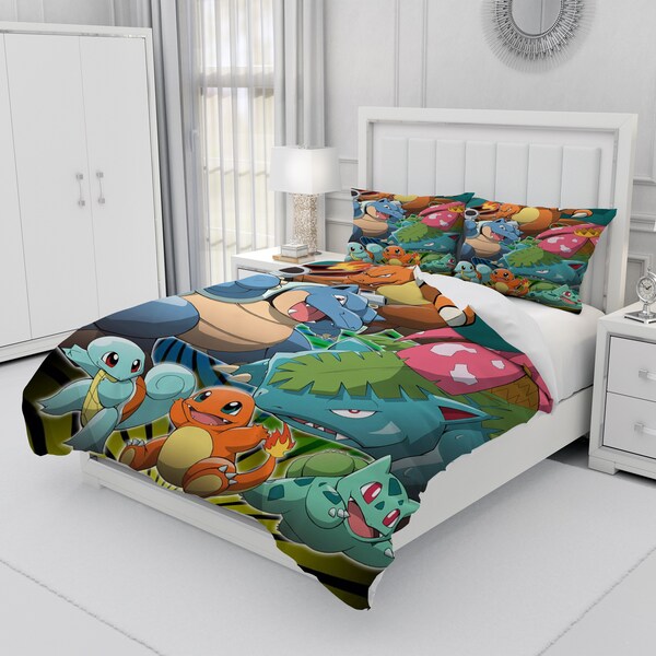 Pikachu, personalisierter dreiteiliger Bettwäschesatz, benutzerdefinierte Bettbezug und Kissenbezug, Schlafzimmerdekoration, kreative Geschenke