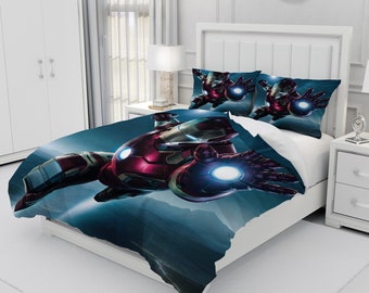 Iron Man, personalisierte Bettwäsche dreiteiliges Set, benutzerdefinierte Bettbezug und Kissenbezug, Schlafzimmerdekoration, kreative Geschenke