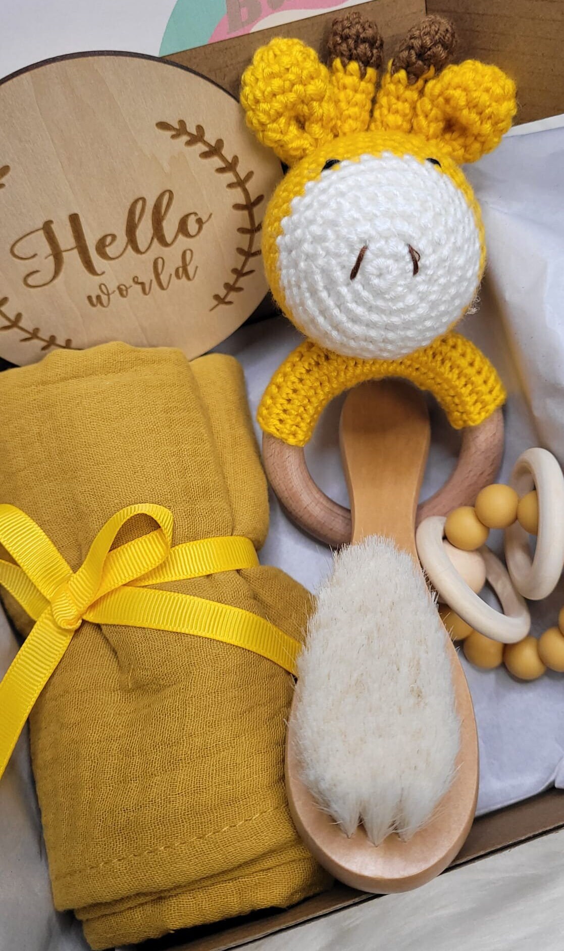 Newborn Gift Set Crochet Cotton Cute Animal Wooden Rattle Tassel Braid Baby Pacifier Clip Baby