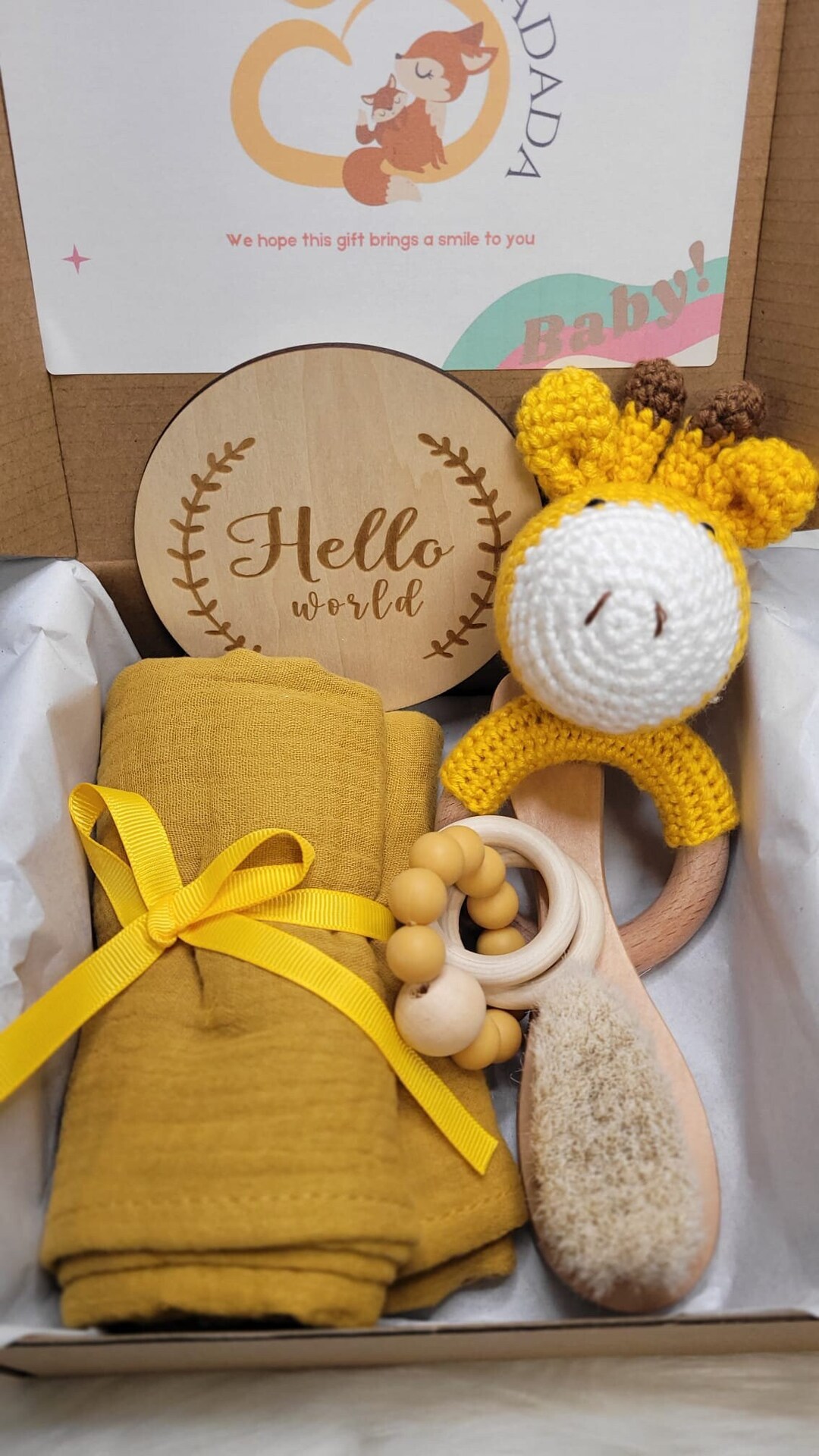 Newborn Gift Set Crochet Cotton Cute Animal Wooden Rattle Tassel Braid Baby Pacifier Clip Baby