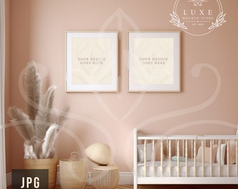 Two Nursery Mockup Frames, Pair of Frames In Interior, PSD JPG Wall Print Mockup, Poster Mockup, Empty Frame Mockup, Minimalist Mockup