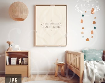 Kinderzimmer Rahmen Mockup, Kinderzimmer Wand Rahmen Mockup, PSD JPG Druck Mockup, Vertikales Poster Mockup, Leerer Rahmen Mockup, Digital Mockup