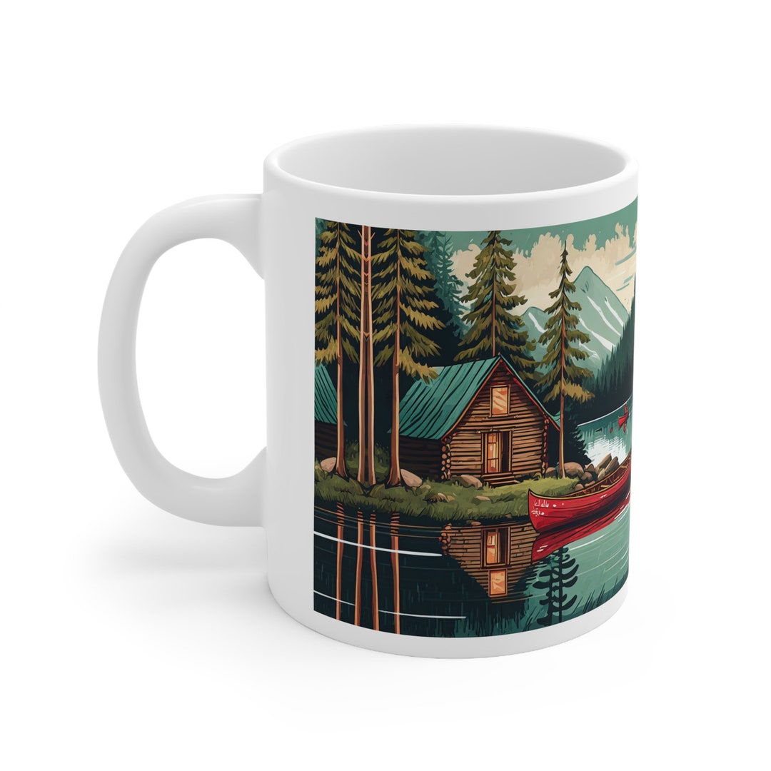 Log Cabin Coffee Mug 1: Lakeside Cabin & Canoe Gift - Etsy