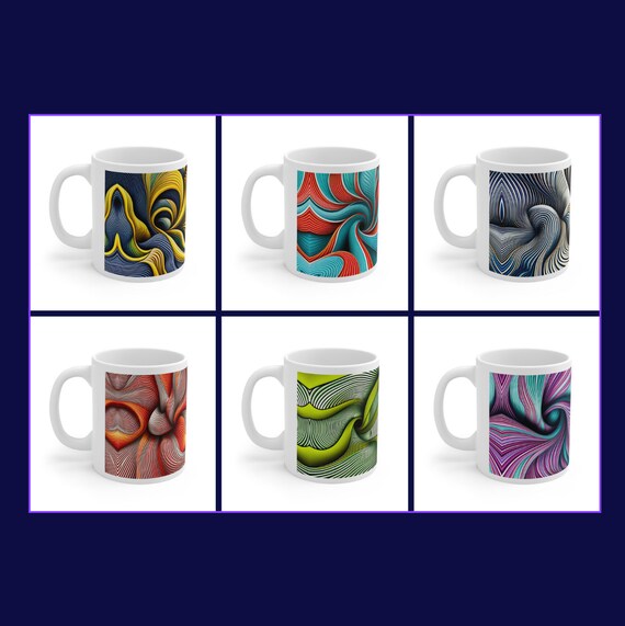 OP-ART Mugs Set of 6: 60s Style Ceramic Coffee Mugs - Etsy
