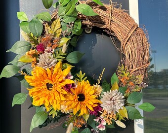 Autumn Sunflower Wreath: Fall Harvest Floral Decor (20 inches)