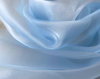 Baby Blue Crystal Organza Fabric by the yard, Light Blue Sheer Organza Fabric for Fashion, Crafts and Decorations