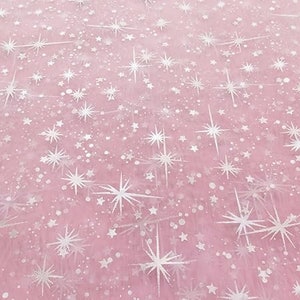 Pink Crystal Organza Fabric by the Yard Snowflake Organza Rose Fabric, Starburst Tulle Fabric,Silver All Over Star Pink Fabric for Apparel image 1