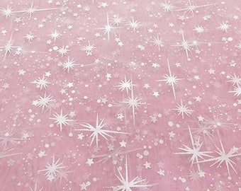 Pink Crystal Organza Fabric by the Yard Snowflake Organza Rose Fabric, Starburst Tulle Fabric,Silver All Over Star Pink Fabric for Apparel