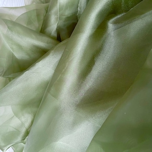 Olive Green Crystal Organza Fabric by the yard, Olive Sheer Organza Fabric for Fashion, Crafts and Decorations, Olive decor fabric image 1