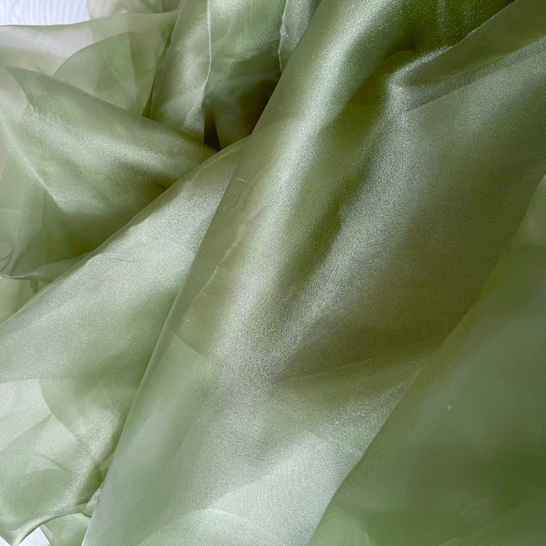 Olive Green Crystal Organza Fabric by the yard, Olive Sheer Organza Fabric for Fashion, Crafts and Decorations, Olive decor fabric image 1