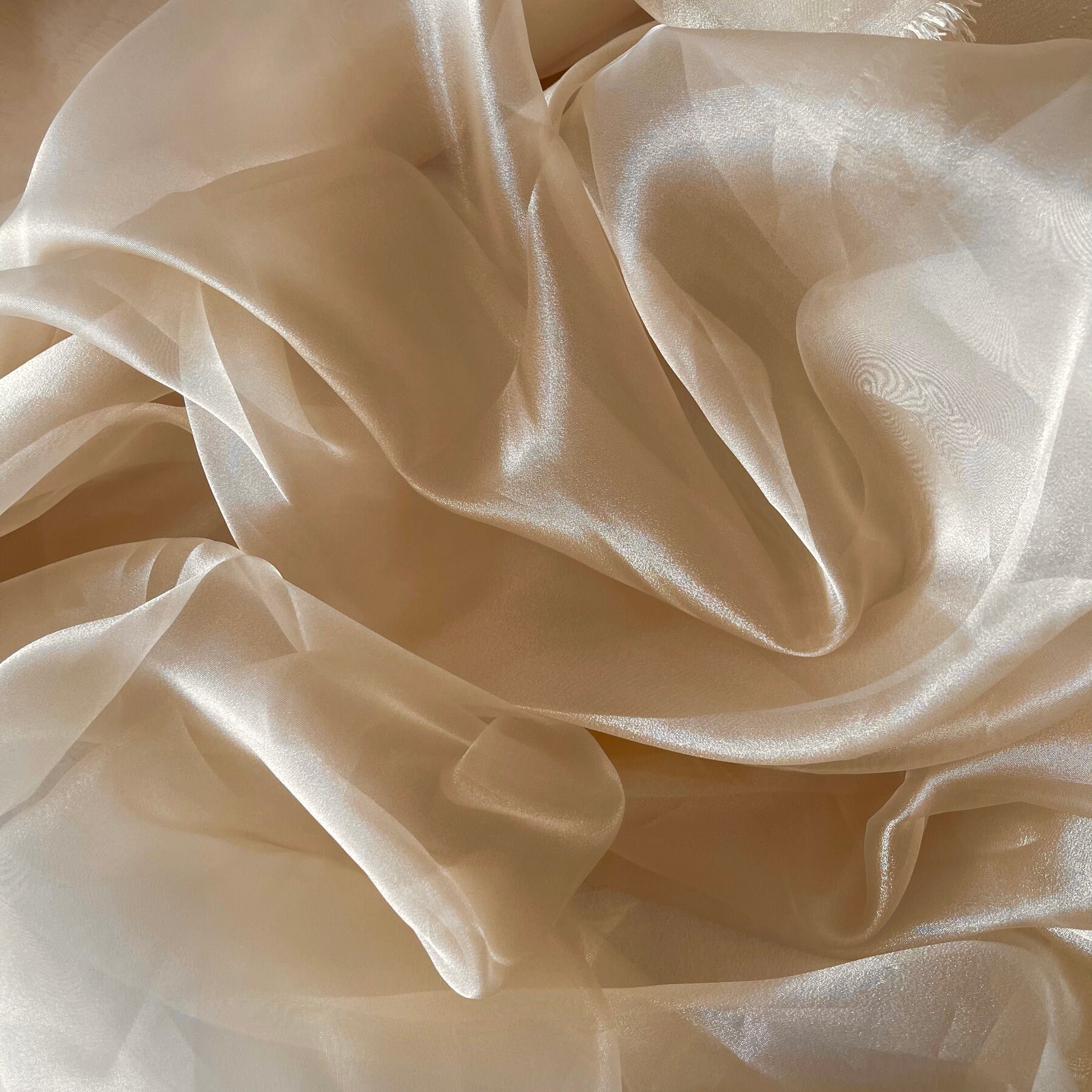 Champagne Crystal Organza Fabric by the Yard, Light Gold Sheer Organza ...