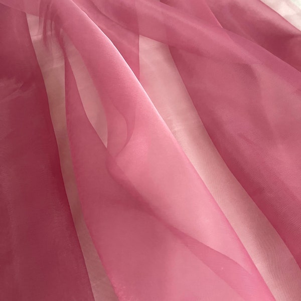Dusty Rose Crystal Organza Fabric by the yard, Mauve Organza Fabric for Fashion, Crafts and Decorations, Dusty Rose Sheer Fabric