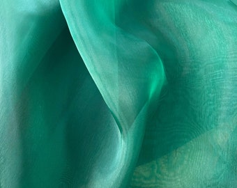 Emerald Green Crystal Organza Fabric by the yard, Hunter Green Sheer Organza Fabric for Fashion, Crafts and Decorations