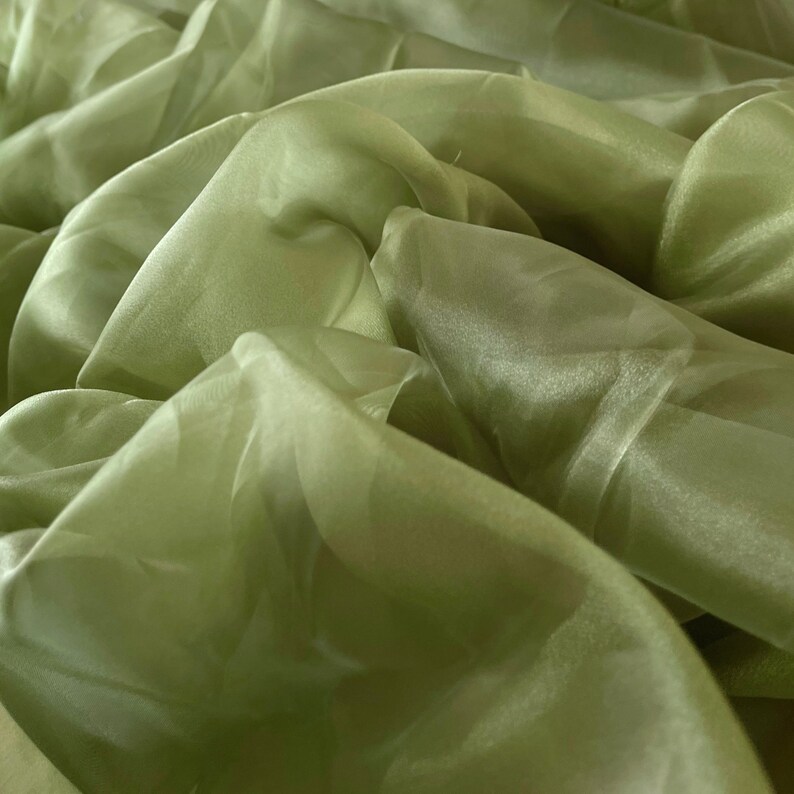 Olive Green Crystal Organza Fabric by the yard, Olive Sheer Organza Fabric for Fashion, Crafts and Decorations, Olive decor fabric image 2