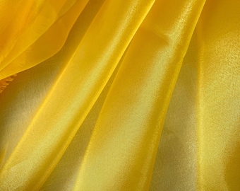 Yellow Crystal Organza Fabric by the yard, Yellow Sheer Organza Fabric for Fashion, Crafts and Decorations